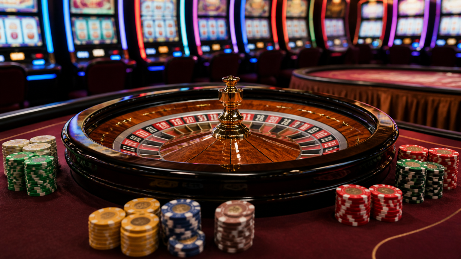 オンラインカジノランキング|人気のカジノを選ぶポイント Casino roulette wheel with chips and slot machines