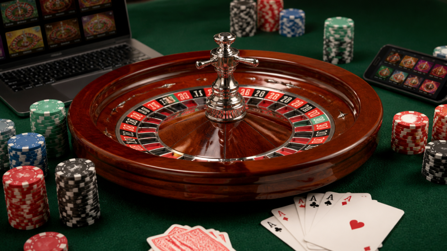 Understanding the Online Casino Singapore Experience Casino-related online gaming setup with cards, chips, and a screen